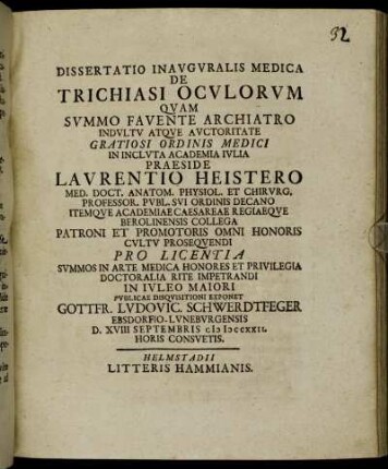 Dissertatio Inauguralis Medica De Trichiasi Oculorum