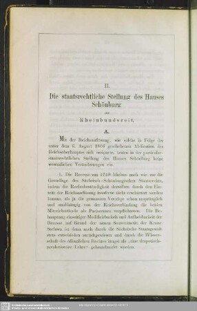 II. Die staatsrechtliche Stellung des Hauses Schönburg zur Rheinbundszeit