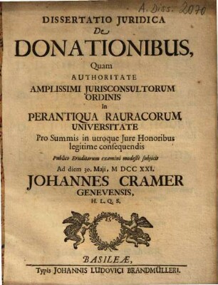 Dissertatio Iuridica De Donationibus