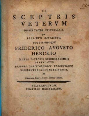 De Sceptris Vetervm Dissertatio Epistolaris