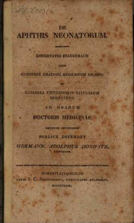 De aphthis neonatorum : dissertatio inauguralis