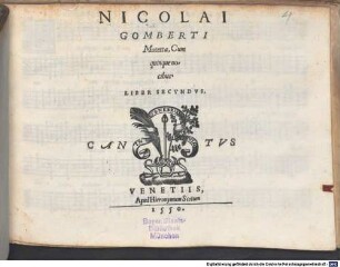 NICOLAI GOMBERTI Motetta, Cum quinque uocibus. LIBER SECVNDVS
