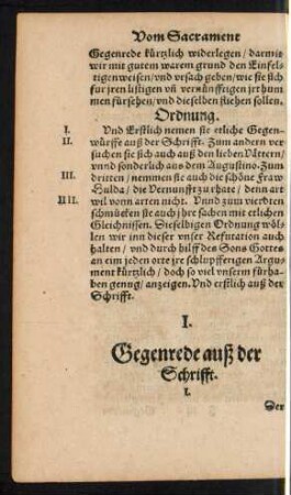 I. Gegenrede auß der Schrifft.