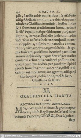 Oratio XI. Oratiuncula Habita Cum Rectoris Officium Resignaret