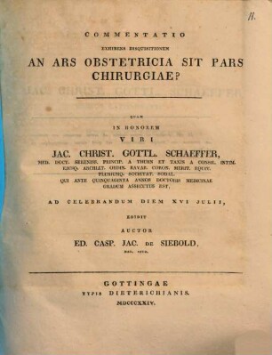 Commentatio exhibens disquisitionem: an ars obstetricia sit pars chirurgiae?