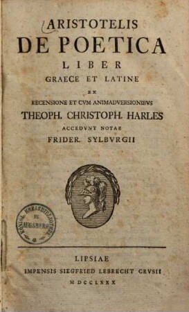Aristotelis De Poetica Liber : Graece Et Latine