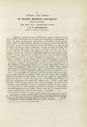 Intorno a due edizioni di Marco Michele Bousquet Brano di lettera del prof. Ing. Ferdinanado Jacoli.