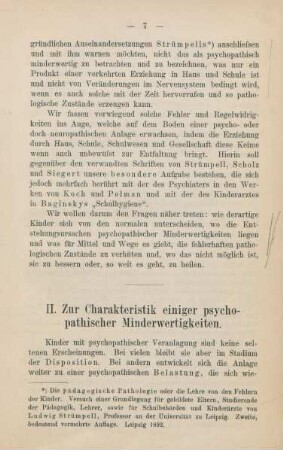 II. Zur Charakteristik einiger psychopathischer Minderwertigkeiten