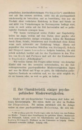 II. Zur Charakteristik einiger psychopathischer Minderwertigkeiten