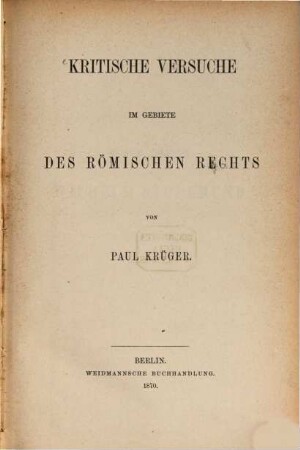 Kritische Versuche im Gebiete des römischen Rechts
