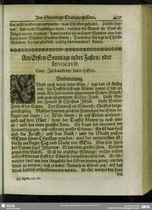 Am Ersten Sonntage in der Fasten, oder Invocavit