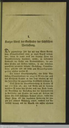 I. Kurzer Abriß der Geschichte der sächsischen Verfassung