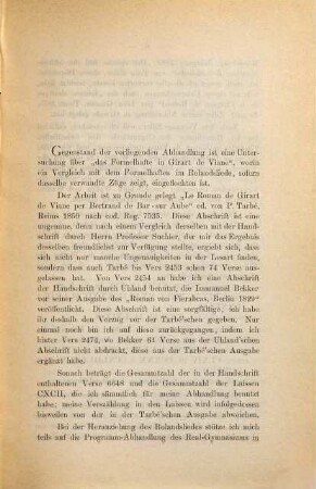 Das Formelhafte in Girart de Viane verglichen mit dem Formelhaften im Rolandsliede
