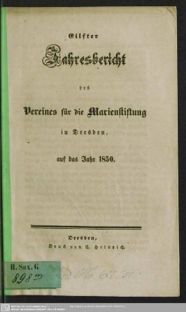11.1850: Jahresbericht des Vereines für die Marien-Stiftung : auf das Jahr ...