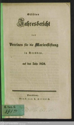 11.1850: Jahresbericht des Vereines für die Marien-Stiftung : auf das Jahr ...