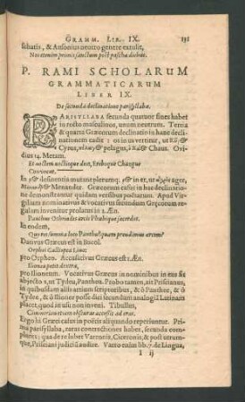 P. Rami Scholarum Grammaticarum Liber IX. De secunda declinatione parisyllaba.