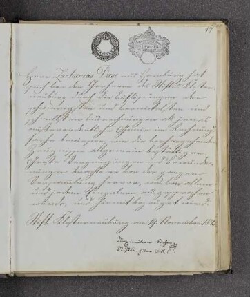 Maximilian Fischer. – Stift Klosterneuburg, 19.11.1843