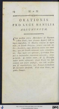 Orationis Pro Lege Manilia Argumentum.