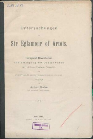 Untersuchungen zu Sir Eglamour of Artois