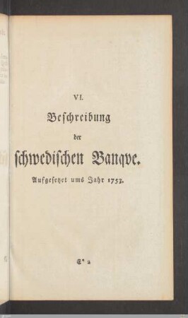 VI. Beschreibung der schwedischen Banque.