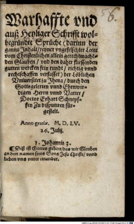 Warhaffte und auß heyliger Schrifft wolbegründte Sprüche