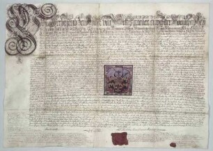 Adels- und Wappenbrief für die Brüder Hieronymus, Elias, Abraham u. Paulus Jenisch