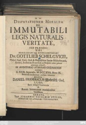 Disputationem Moralem De Immutabili Legis Naturalis Veritate