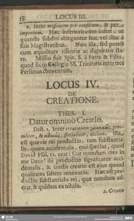 Locus IV. De Creatione