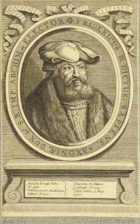 Bildnis Friedrich III. (der Weise), Kurfürst von Sachsen, Brustbild im Oval auf Sockel, nach Dürer