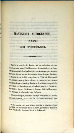 Manuscrit inédit de Fénélon, d'après un autographe de ce prélat, accompagné d'une notice explicative, publie par H. R. Duthilloeul : (Mit Fac. simile de l'autographe)