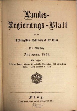 Landes-Regierungsblatt für das Erzherzogthum Oesterreich ob der Enns. 1859,1/2, 1859,1/2