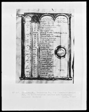 Missale, Ms. 114, folio 7 verso, Kalenderseite Oktober mit Tierkreiszeichen Skorpion