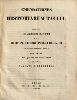 Emendationes Historiarum Taciti : (Progr.)
