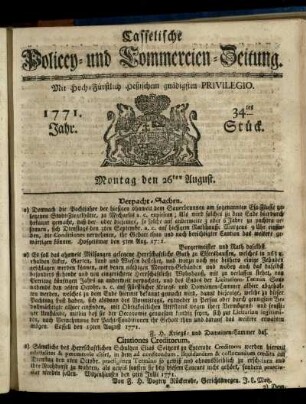 34tes Stueck, Montag den 26ten August 1771
