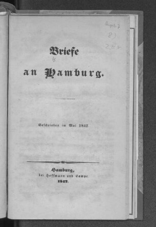 Briefe an Hamburg : geschrieben im Mai 1842