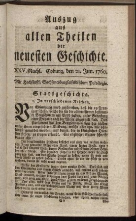 XXV. Nachl. Coburg, den 21. Jun. 1760.
