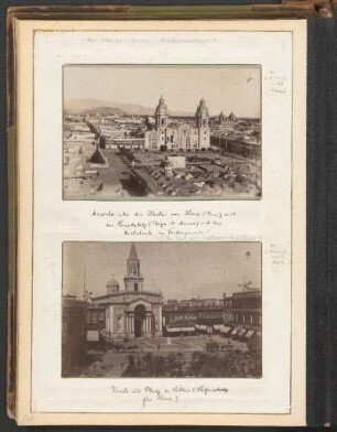 Ansicht über die Dächer von Lima (Peru), mit dem Hauptplatz (Plaza de Armas) und der Kathedrale im Vordergrunde
