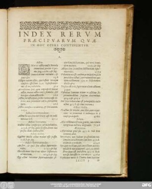 Index Rerum Praecipuarum Quae In Hoc Opere Continentur.