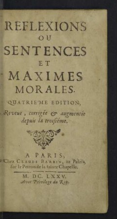 Réflexions Ou Sentences Et Maximes Morales