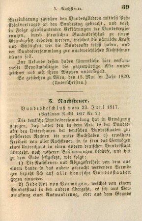 5. Nachsteuer. Bundesbeschluß vom 23. Juni 1817 (Verkündet R.-Bl. 1817 Nr. 2)
