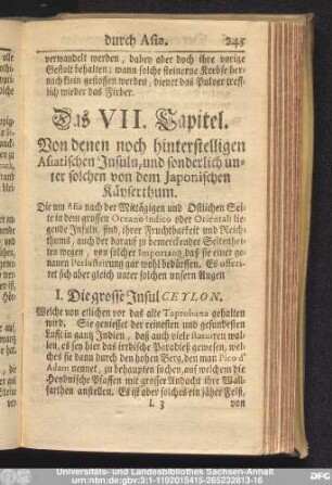 Das VII. Capitel. Von denen noch hinterstelligen Asiatischen Insuln, und sonderlich unter solchen von dem Japonischen Käyserthum.