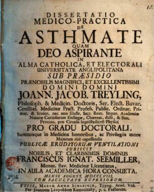 Diss. med. pract. de asthmate quam deo aspirante