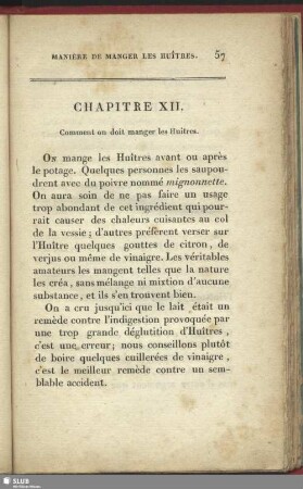 Chapitre XII. - Comment on doit manger les Huȋtres