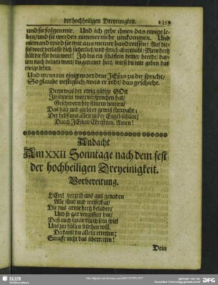 Andacht Am XXII Sonntage nach dem fest der hochheiligen Dreyeinigkeit