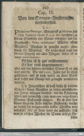 Cap. II. Von den Sonnen-Finsternissen innsonderheit