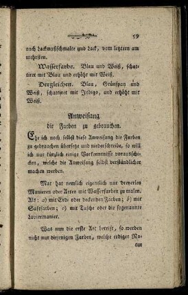 Anweisung die Farben zu gebrauchen.