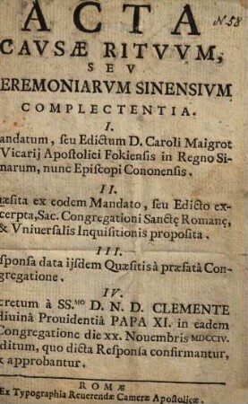 Acta causae rituum seu caeremoniarum Sinensium ...