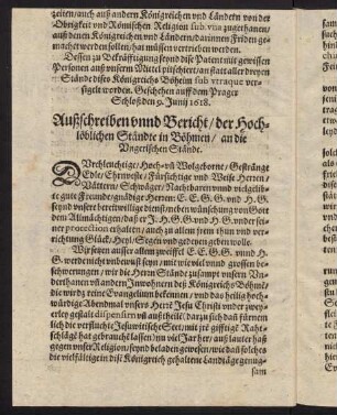 A4v-B2r, Außschreiben und Bericht der Hochlöblichen Ständte in Böhmen an die Ungerischen Stände