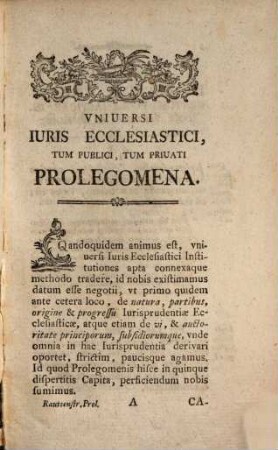 Institutionum iuris ecclesiast. ... Prolegomena