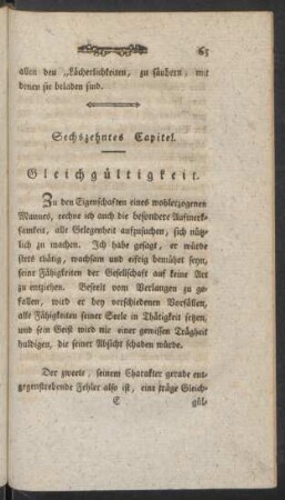 Sechszehntes Capitel. Gleichgültigkeit
